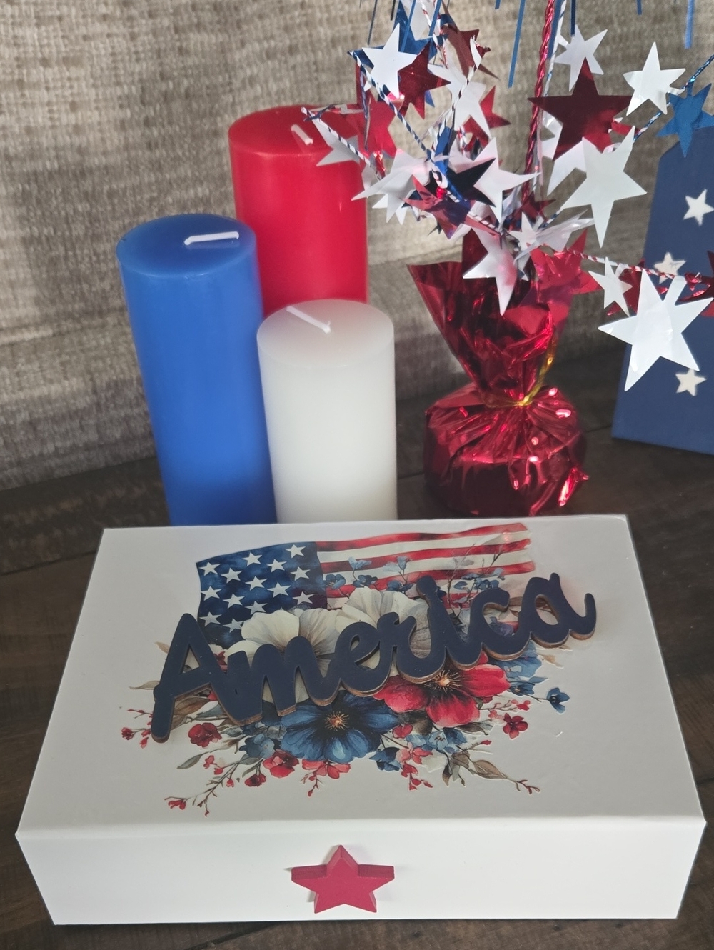 Patriotic 'America' Decorative Keepsake Box - Red, White & Blue